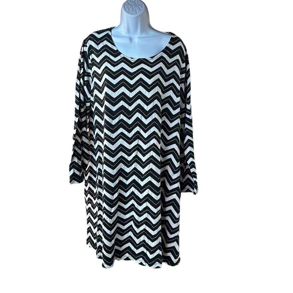 Gudrun Sjoden XL Black White Chevron Stripe Tunic Dress Long Sleeve Boho Nordic